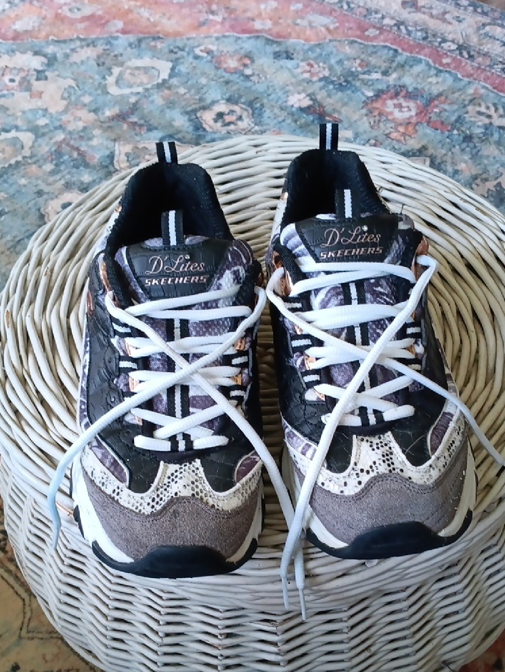 Skechers D'Lites Black, Brown & Cream Women's Athletic Sneakers